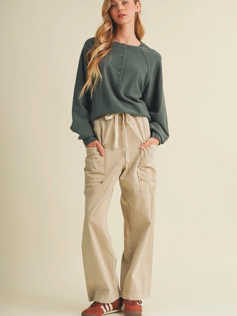 NWT Mustard Seed Wide-Leg Cargo Pants in Khaki